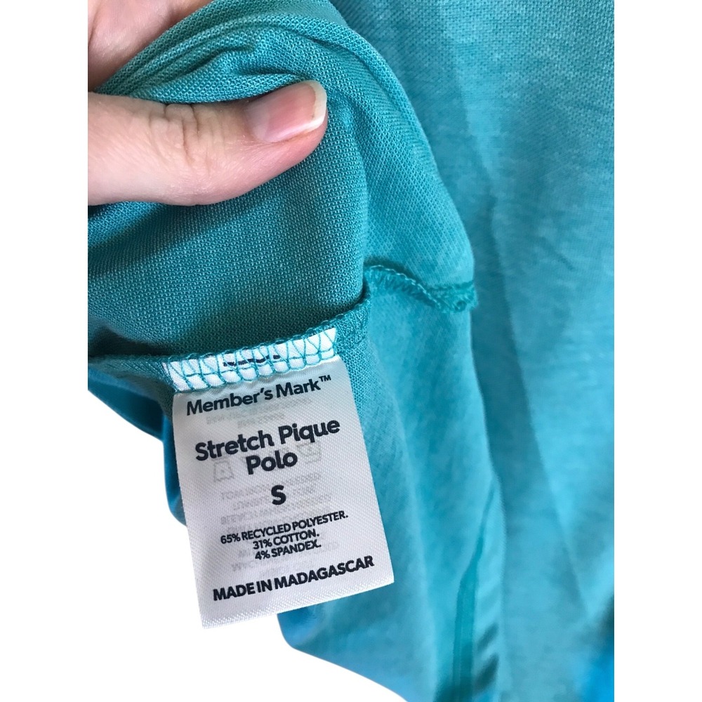 Men's Teal Classic Fit Stretch Cotton Pique Polo Size Small Member's Mark - Picture 4 of 4